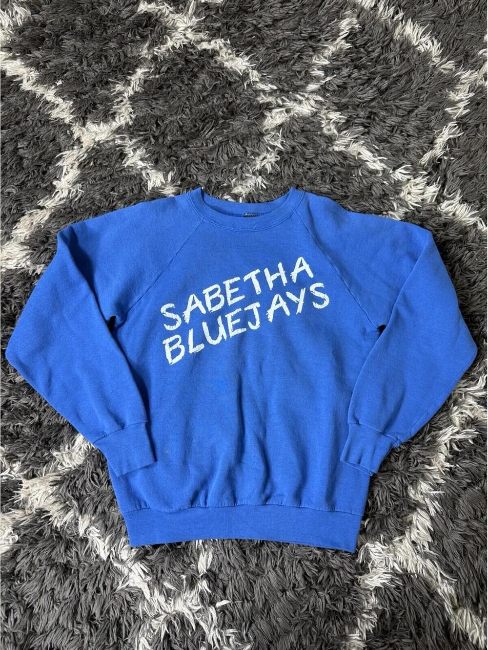 Vintage 80s Screen Stars Sabetha Bluejays Sweatshirt Large Blue USA Made Crew